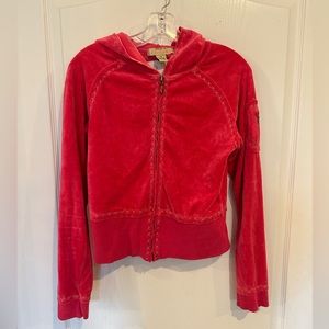 Leo Roma women’s vintage y2k pink velour full zip hoodie size medium